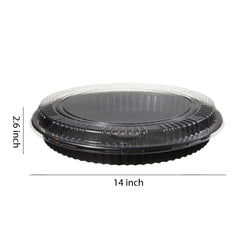 51424-Disposable Round Sushi Trays with Transparent Lids Black Plastic Platter Catering Sushi Box(14 inch)