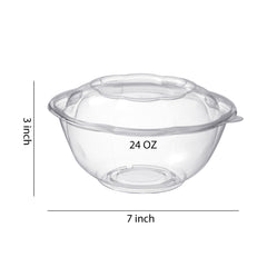 51431-Disposable Plastic Salad Bowls with Lids Clear Plastic Bowls Takeout Containers 150Pack(24 Ounce)
