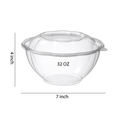 51432-Disposable Plastic Salad Bowls with Lids Clear Plastic Bowls Takeout Containers 150Pack(32 Ounce)