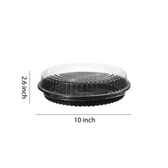 51422-Disposable Round Sushi Trays with Transparent Lids Black Plastic Platter Catering Sushi Box(10 inch)