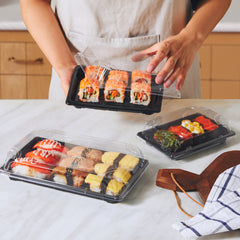 51420-Disposable Black Sushi Trays with Clear Lid Sushi Packaging Boxes Carry Out Containers(Medium)