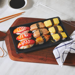 51421-Disposable Black Sushi Trays with Clear Lid Sushi Packaging Boxes Carry Out Containers(Large)