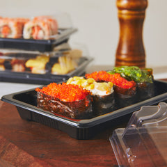 51419-Disposable Black Sushi Trays with Clear Lid Sushi Packaging Boxes Carry Out Containers(Small)