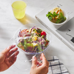 51431-Disposable Plastic Salad Bowls with Lids Clear Plastic Bowls Takeout Containers 150Pack(24 Ounce)