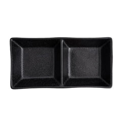 51222 - Matte Black 5.75" Rectanglar Porcelain Soy Sauce Dish, 2 Compartment, 48/Case