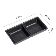 51222 - Matte Black 5.75" Rectanglar Porcelain Soy Sauce Dish, 2 Compartment, 48/Case