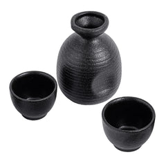 51221 - Matte Black Japanese Sake Set include 1 Sake Bottle and 2 Sake Cups, 24set/Case