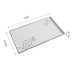 51180 - Pink Sakura 12" Rimmed Rectanglar Porcelain Serving Platter, 12/Case