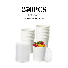 51389-DealbyBox Disposable Kraft Paper Soup Cups with Lids, Paper Food Containers, Ice Cream Cups, To Go Bowls for Hot and Cold Food Combo Pack (250 Sets,16oz)