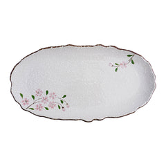 51176 - Pink Sakura 14" Oval Serving Platters Irregular Edge Porcelain Plate, 12/Case