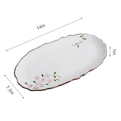 51176 - Pink Sakura 14" Oval Serving Platters Irregular Edge Porcelain Plate, 12/Case
