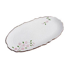 51177 - Pink Sakura 12" Oval Serving Platters Irregular Edge Porcelain Plate, 12/Case