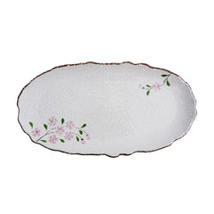 51177 - Pink Sakura 12" Oval Serving Platters Irregular Edge Porcelain Plate, 12/Case