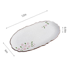 51177 - Pink Sakura 12" Oval Serving Platters Irregular Edge Porcelain Plate, 12/Case