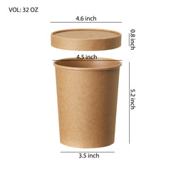 51398-DealbyBox Disposable Kraft Paper Soup Cups with Lids, Paper Food Containers, Ice Cream Cups, To Go Bowls for Hot and Cold Food Combo Pack (250 Sets,32oz)