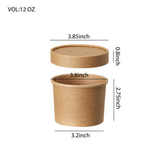51396-DealbyBox Disposable Kraft Paper Soup Cups with Lids, Paper Food Containers, Ice Cream Cups, To Go Bowls for Hot and Cold Food Combo Pack (250 Sets,12oz)