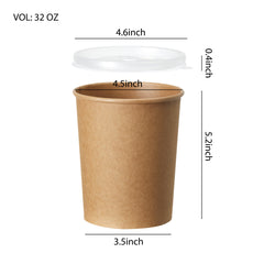 51394-DealbyBox Disposable Kraft Paper Soup Cups with Lids, Paper Food Containers, Ice Cream Cups, To Go Bowls for Hot and Cold Food Combo Pack (250 Sets,32oz)