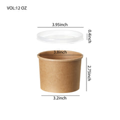 51392-DealbyBox Disposable Kraft Paper Soup Cups with Lids, Paper Food Containers, Ice Cream Cups, To Go Bowls for Hot and Cold Food Combo Pack (250 Sets,12oz)
