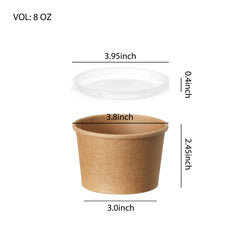 51391-DealbyBox Disposable Kraft Paper Soup Cups with Lids, Paper Food Containers, Ice Cream Cups, To Go Bowls for Hot and Cold Food Combo Pack (250 Sets,8oz)