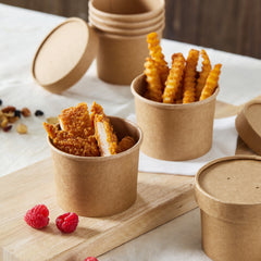 51395-DealbyBox Disposable Kraft Paper Soup Cups with Lids, Paper Food Containers, Ice Cream Cups, To Go Bowls for Hot and Cold Food Combo Pack (250 Sets,8oz)