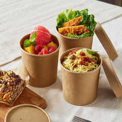 51397-DealbyBox Disposable Kraft Paper Soup Cups with Lids, Paper Food Containers, Ice Cream Cups, To Go Bowls for Hot and Cold Food Combo Pack (250 Sets,16oz)