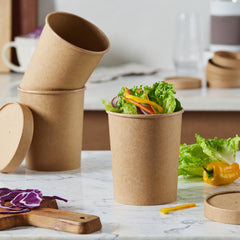 51398-DealbyBox Disposable Kraft Paper Soup Cups with Lids, Paper Food Containers, Ice Cream Cups, To Go Bowls for Hot and Cold Food Combo Pack (250 Sets,32oz)