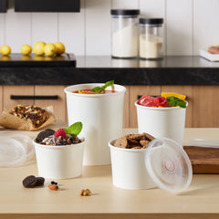 51388-DealbyBox Disposable Kraft Paper Soup Cups with Lids, Paper Food Containers, Ice Cream Cups, To Go Bowls for Hot and Cold Food Combo Pack (250 Sets,12oz)