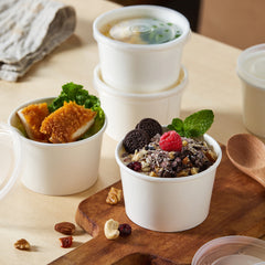 51387-DealbyBox Disposable Kraft Paper Soup Cups with Lids, Paper Food Containers, Ice Cream Cups, To Go Bowls for Hot and Cold Food Combo Pack (250 Sets,8oz)