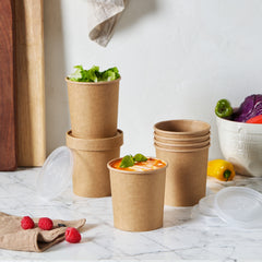 51393-DealbyBox Disposable Kraft Paper Soup Cups with Lids, Paper Food Containers, Ice Cream Cups, To Go Bowls for Hot and Cold Food Combo Pack (250 Sets,16oz)