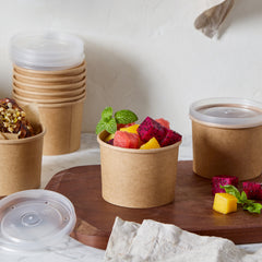 51392-DealbyBox Disposable Kraft Paper Soup Cups with Lids, Paper Food Containers, Ice Cream Cups, To Go Bowls for Hot and Cold Food Combo Pack (250 Sets,12oz)