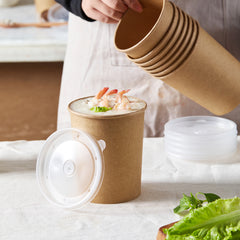 51394-DealbyBox Disposable Kraft Paper Soup Cups with Lids, Paper Food Containers, Ice Cream Cups, To Go Bowls for Hot and Cold Food Combo Pack (250 Sets,32oz)