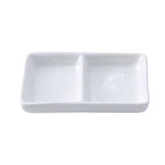 51109-4"x2.5"Ceramic Rectangle 2 Compartment/divided Sauce Dish-144/Case