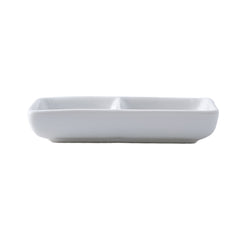 51109-4"x2.5"Ceramic Rectangle 2 Compartment/divided Sauce Dish-144/Case