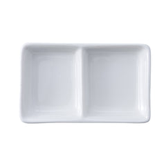 51109-4"x2.5"Ceramic Rectangle 2 Compartment/divided Sauce Dish-144/Case