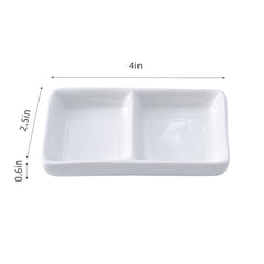 51109-4"x2.5"Ceramic Rectangle 2 Compartment/divided Sauce Dish-144/Case