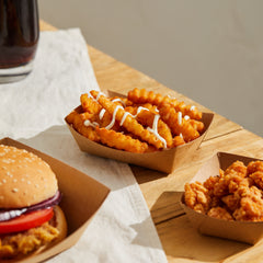 51378-Paper Food Trays Greaseproof, Heavy Duty Kraft Food Holders, Disposable Paper Food Boats(1000pack,1/2LB)