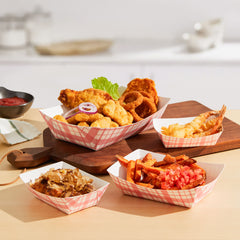51375-Paper Food Trays Greaseproof, Heavy Duty Kraft Food Holders, Disposable Paper Food Boats, Red-Checkered(500pack,2-1/2LB)