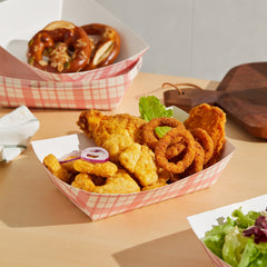 51376-Paper Food Trays Greaseproof, Heavy Duty Kraft Food Holders, Disposable Paper Food Boats, Red-Checkered(500pack,5LB)