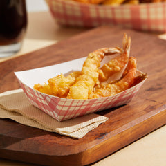 51373-防油紙質食品托盤,重型牛皮紙食品托,一次性紙質食品船,紅色格子(1000個裝,1/2磅)