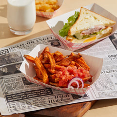 51375-Paper Food Trays Greaseproof, Heavy Duty Kraft Food Holders, Disposable Paper Food Boats, Red-Checkered(500pack,2-1/2LB)