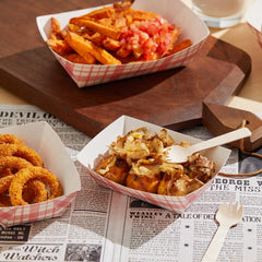 51374-防油紙質食品托盤,重型牛皮紙食品托,一次性紙質食品船,紅色格子(1000個,1磅)