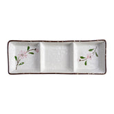 51189 - Pink Sakura7.8" Rectanglar Porcelain Soy Sauce Dish, 3 Compartment, 48/Case
