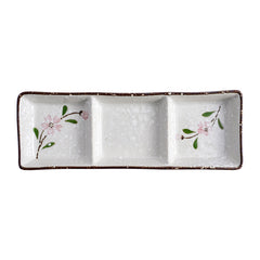 51189 - Pink Sakura7.8" Rectanglar Porcelain Soy Sauce Dish, 3 Compartment, 48/Case