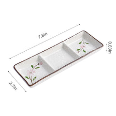 51189 - Pink Sakura7.8" Rectanglar Porcelain Soy Sauce Dish, 3 Compartment, 48/Case