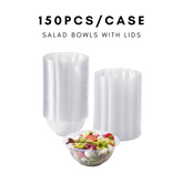 51431-Disposable Plastic Salad Bowls with Lids Clear Plastic Bowls Takeout Containers 150Pack(24 Ounce)