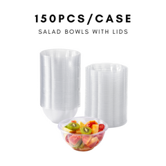 51432-Disposable Plastic Salad Bowls with Lids Clear Plastic Bowls Takeout Containers 150Pack(32 Ounce)