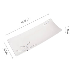 51240- White Sakura 14" Rectanglar Porcelain Flat Plate, Sushi Plate, 12/Case