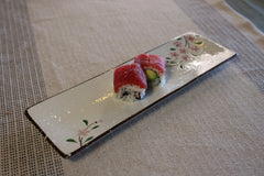 51174 - Pink Sakura 12" Rectanglar Porcelain Flat Plate, Sushi Plate, 16/Case