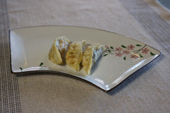 51186 - Pink Sakura 14" Sector Shape Porcelain Plate, Sushi Sashimi Plate, 12/Case