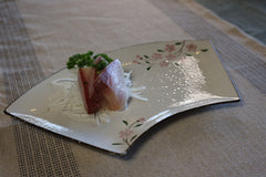 51185 - Pink Sakura 12" Sector Shape Porcelain Plate, Sushi Sashimi Plate, 16/Case